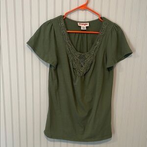 Wrangler Green Flutter Sleeve Short Sleeve Blouse | Small